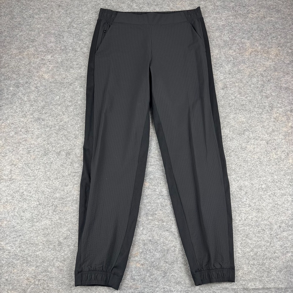 Athleta Textured Brooklyn Jogger Pants 28"‎ Nylon Stretch Pockets Black Womens 8